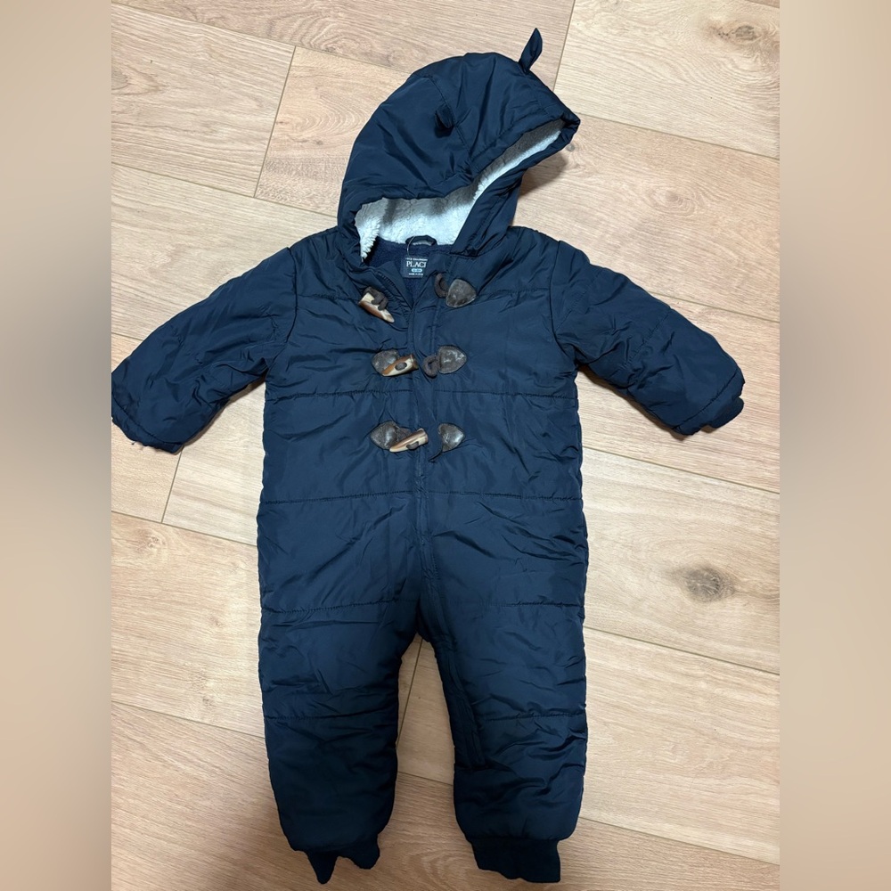The Childrens Place Size 12-18 Mo Blue Baby Bunting Toggle Snowsuit Insulated